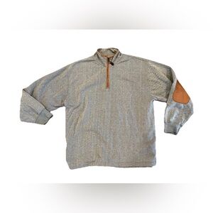 Orvis Sweater Mens XL Quarter Zip Leather Trim Elbow Patches Pullover